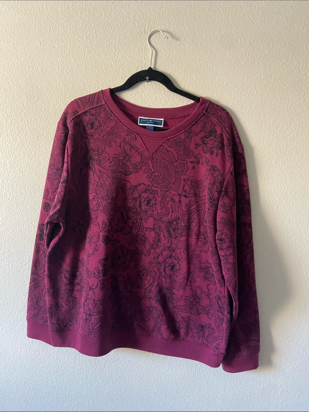 Karen Scott Sport Burgundy Floral Crewneck